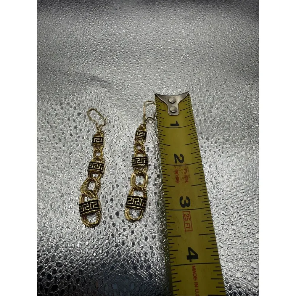 Gold Plated Greek Design Dangling Earrings - Picture 3 of 5